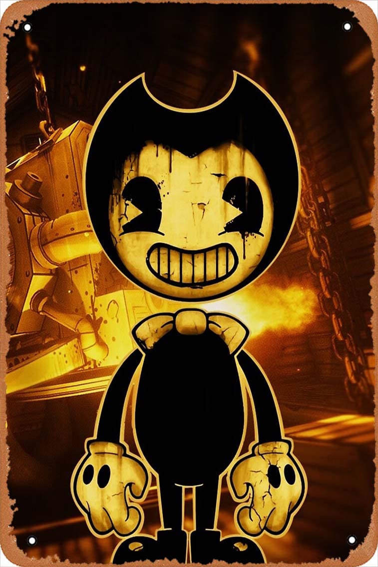 Pôster de terror Bendy Ink Placa de metal retrô vintage 20 x 30 cm
